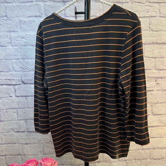 MICHAEL Michael Kors V Neck Long Sleeve Black and Gold Striped Top - Size Laege - Picture 2 of 4